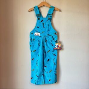 Vintage Happy Kids Bright Blue Squiggle Corduroy Overalls Size 3T New With Tags